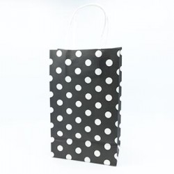 Paper Gift Bag - White Polka Dots on Black, 10pcs 