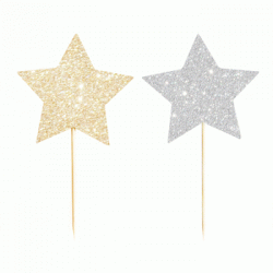 Cupcake Topper - Gold & Silver Glitter Star Reversible, 12pcs