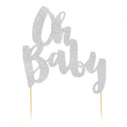 Cake Topper - Oh Baby Silver Glitter