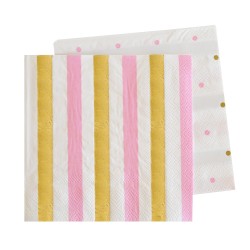 Gold & Pink Stripes & Spots Napkin, 20pcs
