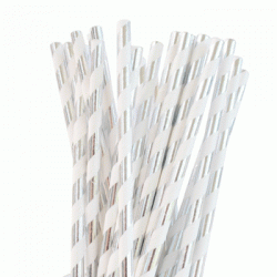 Silver Foiled Striped Paper Straw, 25pcs